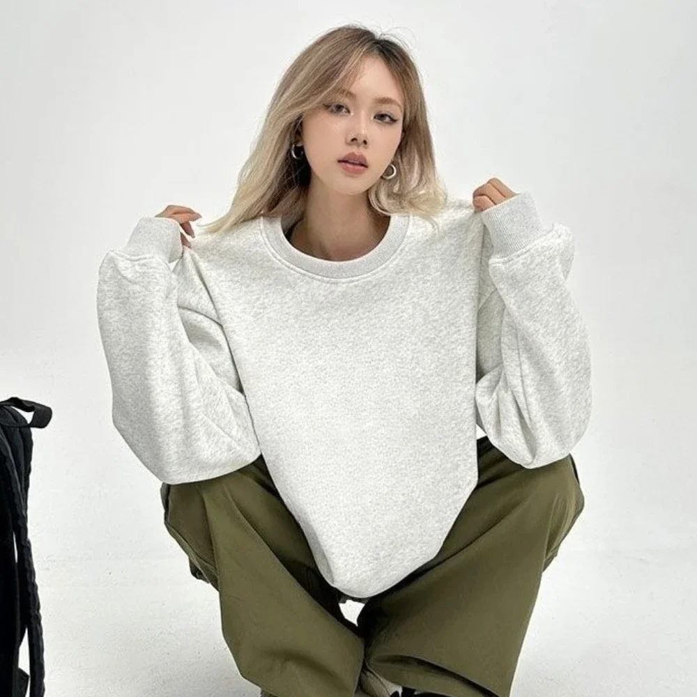 الكبار بلون القطن طويل الأكمام طاقم الرقبة سترة المرأة ربيع الخريف الأساسية أعلى للجنسين عارضة مريحة عالية الجودة أعلى