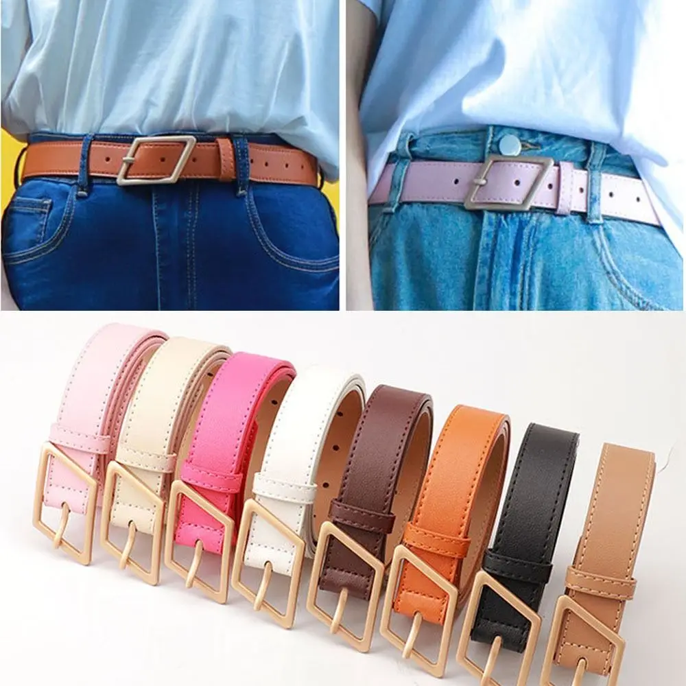 

Casual Versatile Leather Belt Luxury Design Women Trendy Waistband Metal Rhombic Slide Buckle Belt