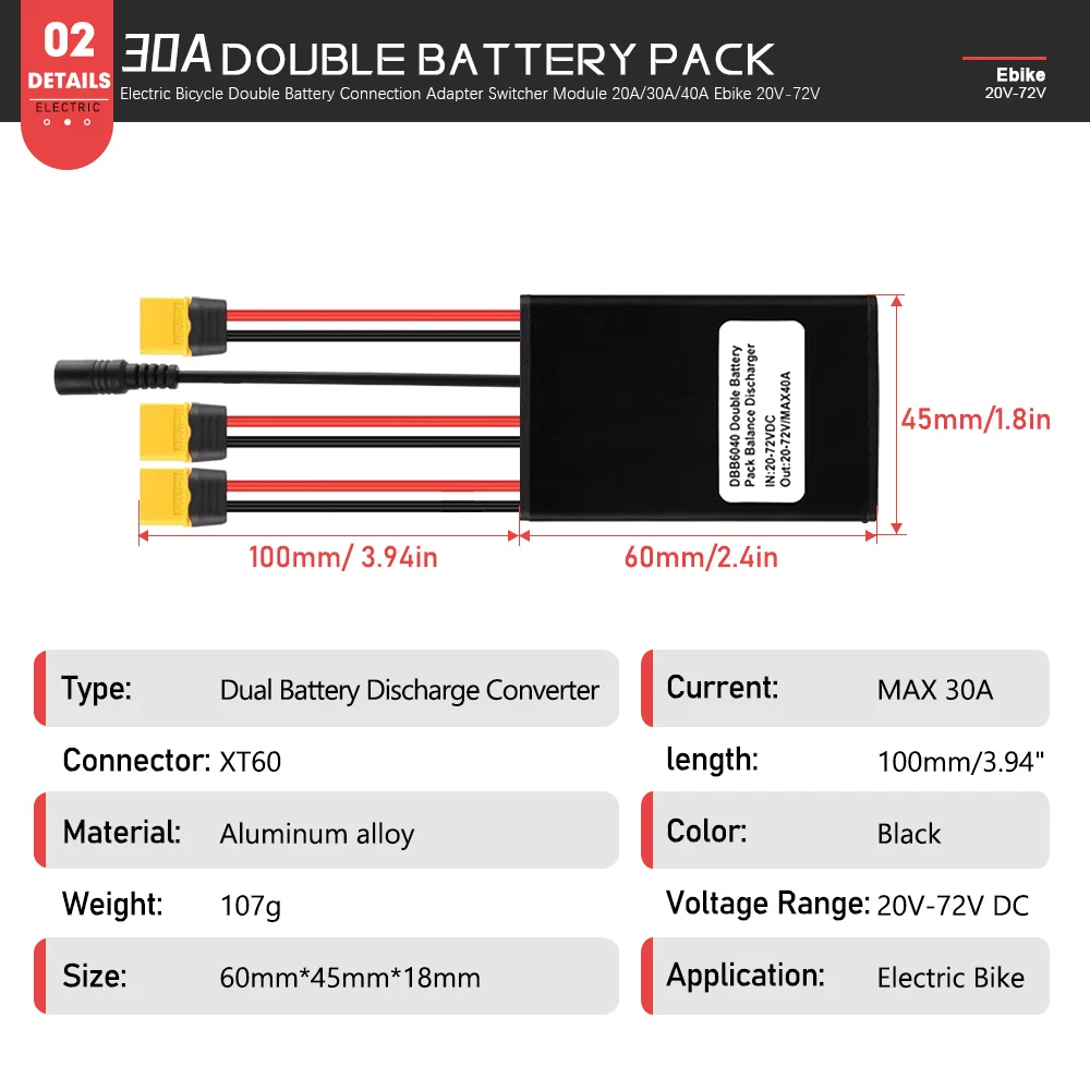 Ebike المزدوج بطارية وحدة التفريغ المتوازن 20A 30A 40A 20 فولت-72 فولت مع شحن المكونات سعة بطارية ليثيوم موازية للدراجة الإلكترونية #3
