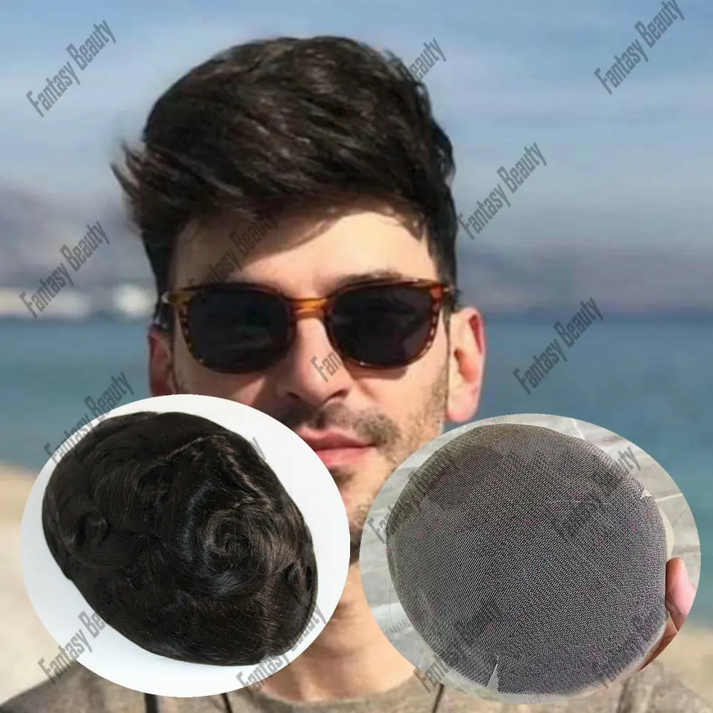 Rambut palsu baru untuk pria garis rambut alami renda penuh 100% rambut manusia Wig diputihkan simpul hitam warna pria Sistem prostesis