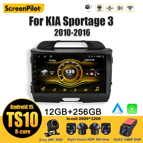 KIA Sportage 3 2010-2016 용 안드로이드 15 멀티미디어 비디오 플레이어 GPS 네비게이션 미러 링크 무선 안드로이드 자동 8 코어 Wifi 5G