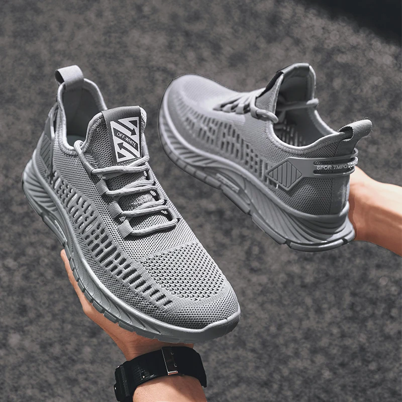 

Men's Casual Sports Shoes Ultra-light Spring and Summer Mesh Breathable Solid Color Simple Design Lace-up Low-top Running Shoes