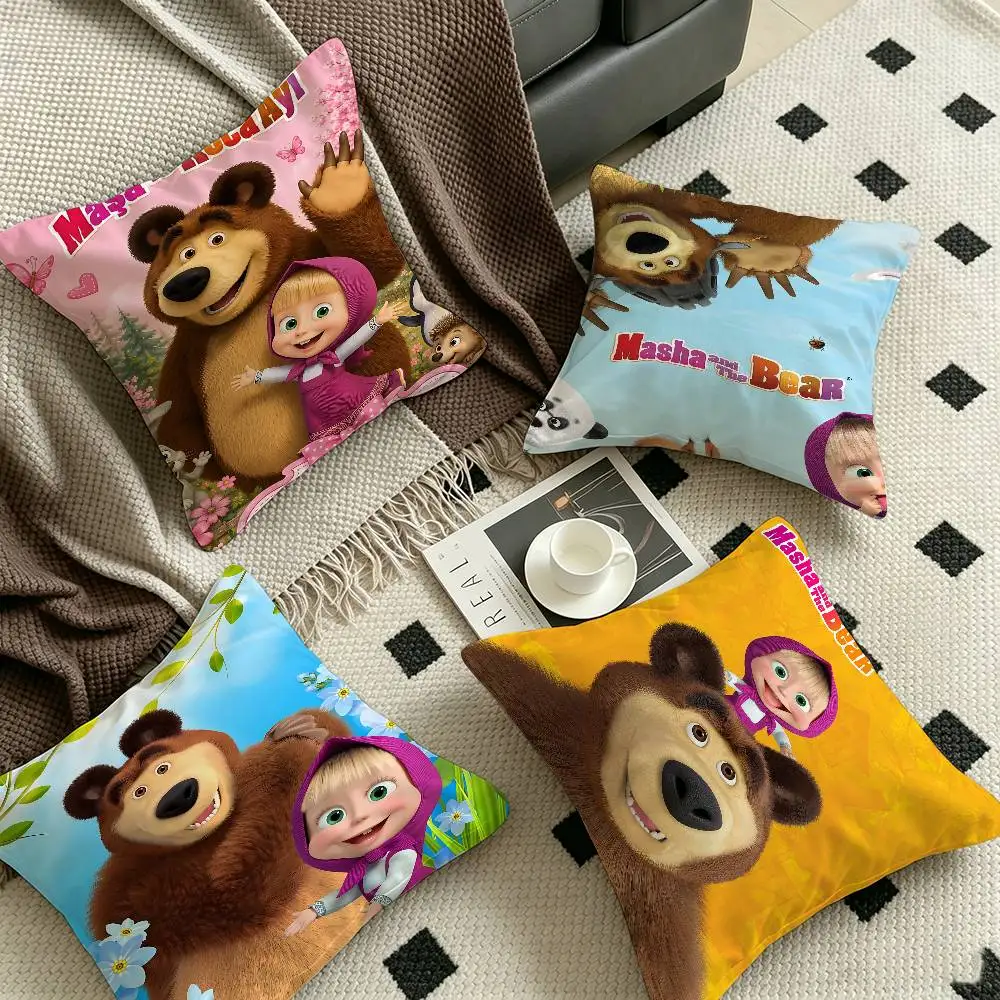 Cartoon M-Masha and the Bears Painting Calligraphy HD Canvas  Pillow Anime Pillow Sofa Bed Head Pillow Cushion Cover 45x45 cm