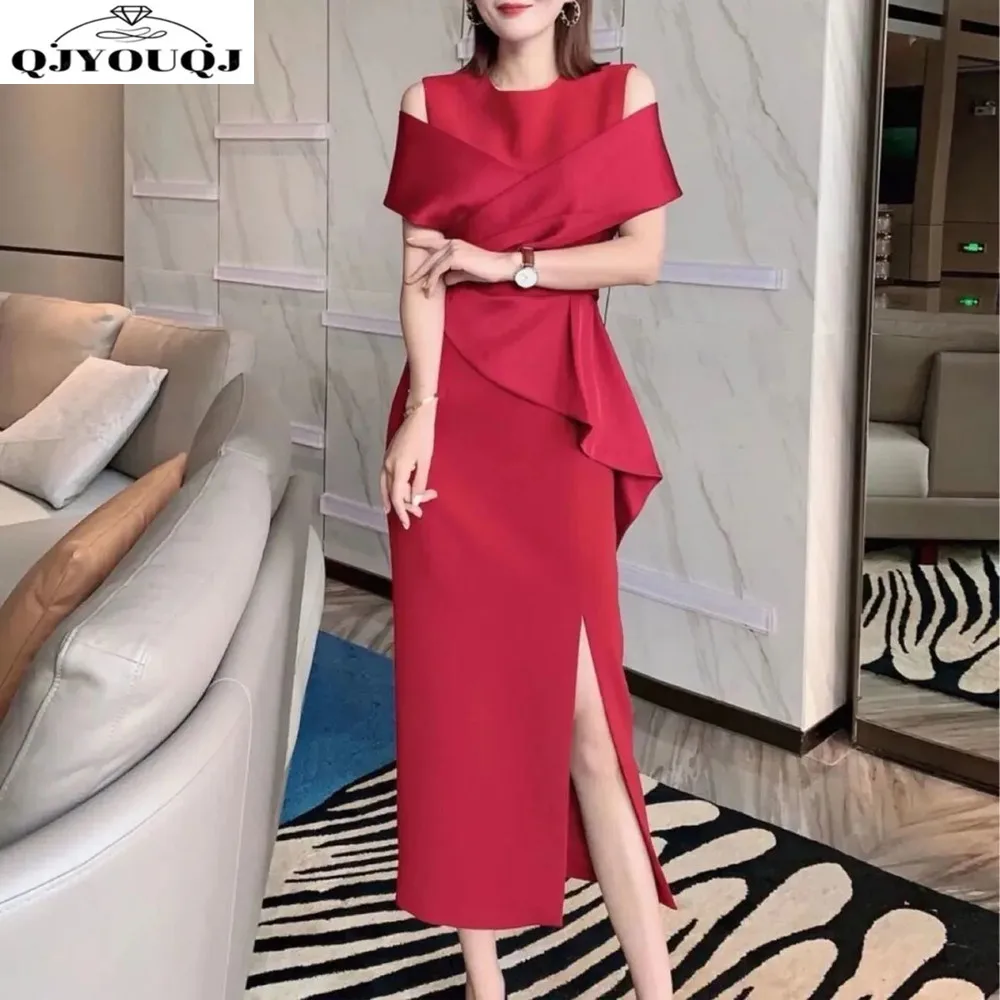 

Summer New High End Celebrity Style Skirt Off the Shoulder Split High Waist Slimming One Step Skirt Design for Women