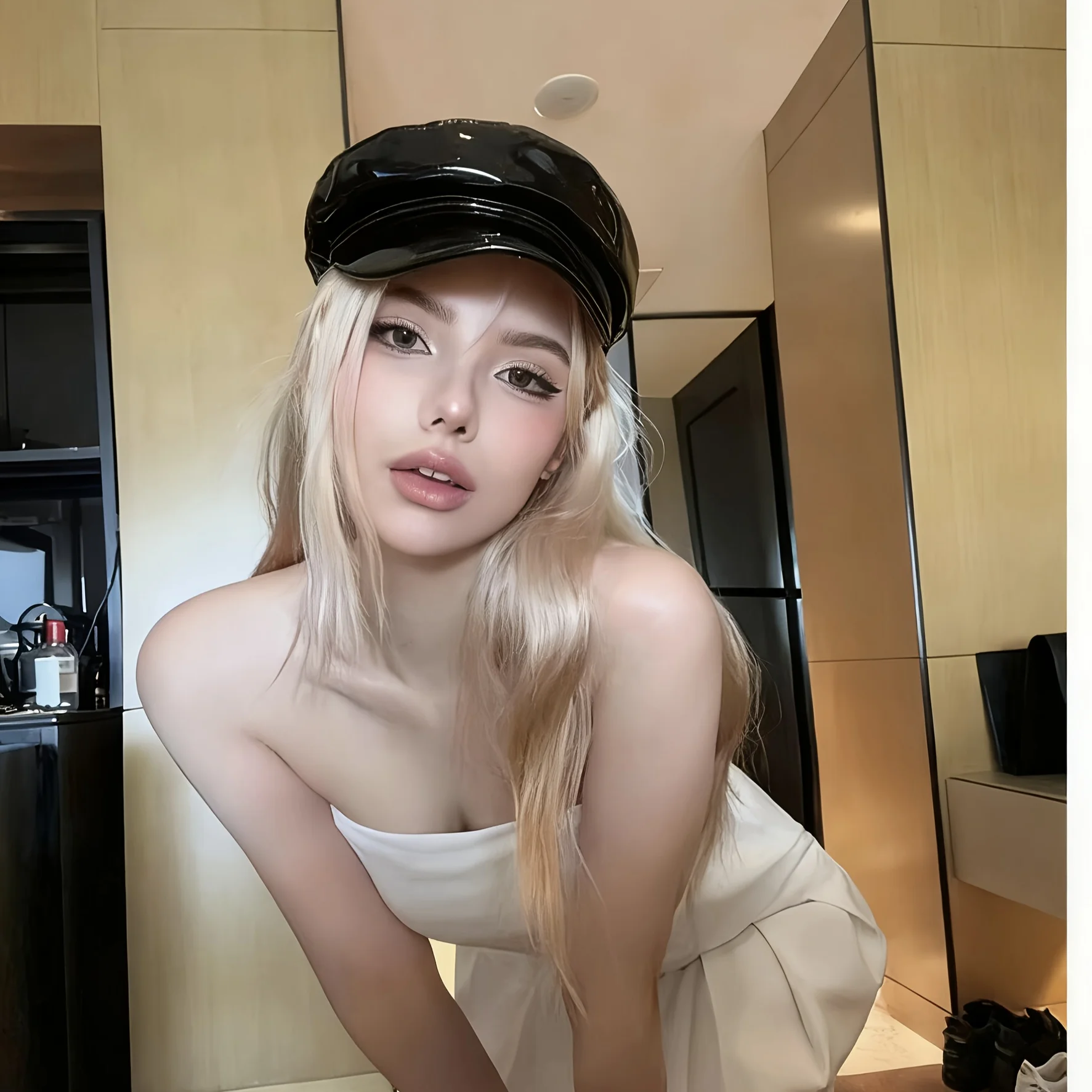 HongLuan Laser lederen kapiteinshoed Strass en militaire petten voor dames, Rave Festivals Accessoires & Feestpet Man Cosplay Fem