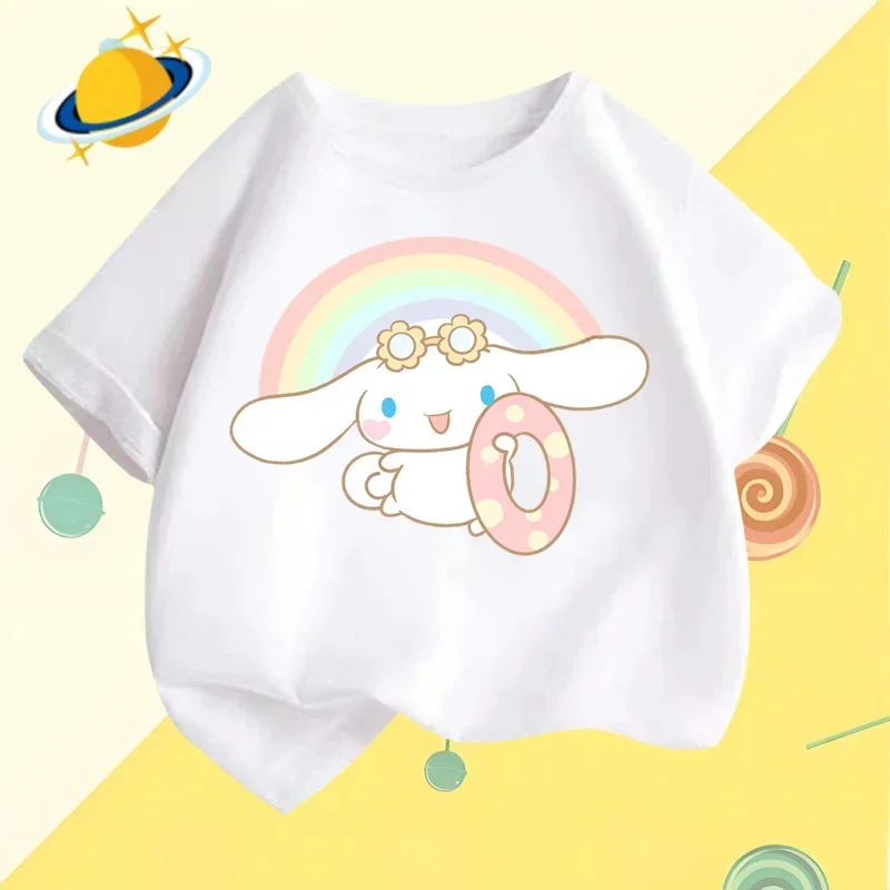 Kawaii Cinnamon Roll Kids T-shirt Short sleeve Sanrio Anime Casual Clothing T-shirt T-shirt Kids Girls Boys Fashion Y2K Top