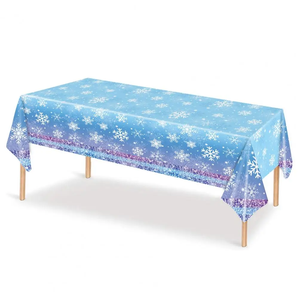 Elegant Winter Party Decor Winter Wonderland Snowflake Disposable Tablecloth Set for Christmas Party Decorations Blue Purple