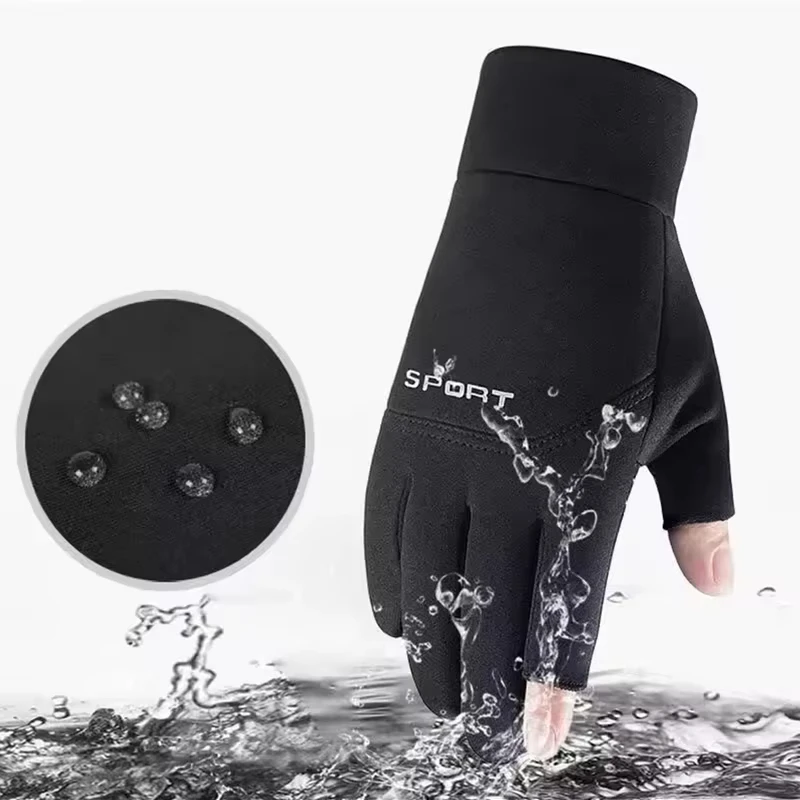 AliExpress NONE Winter Fishing Men's Gloves Women Cycling Warm Anti-Slip Gloves for Fishing Sports Touch Screen Two Fingers Cut Outdoor Angling