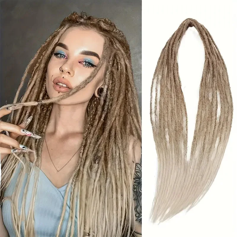 Perruque dreadlock en fibre chimique, cheveux crochet, 0.6cm, double queue