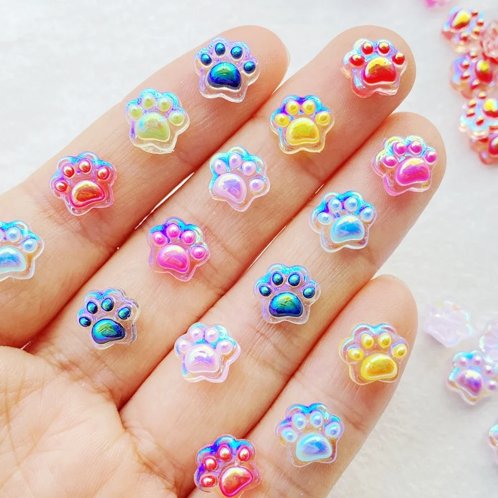 50pcs Resin Kawaii Mini Shining Cat Claws Flatback Rhinestones Figurines Nail Art DIY Scrapbook Accessories Crafts Supplies