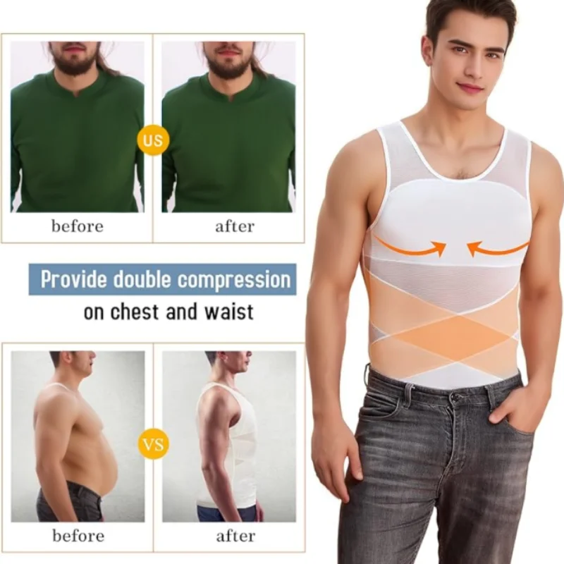 Chemises de Compression pour Homme, Vêtement en saillie, Contrôle de la Poitrine et de l\'Abdomen, Sous-vêtement Amincissant, Haut d\'Entraînement