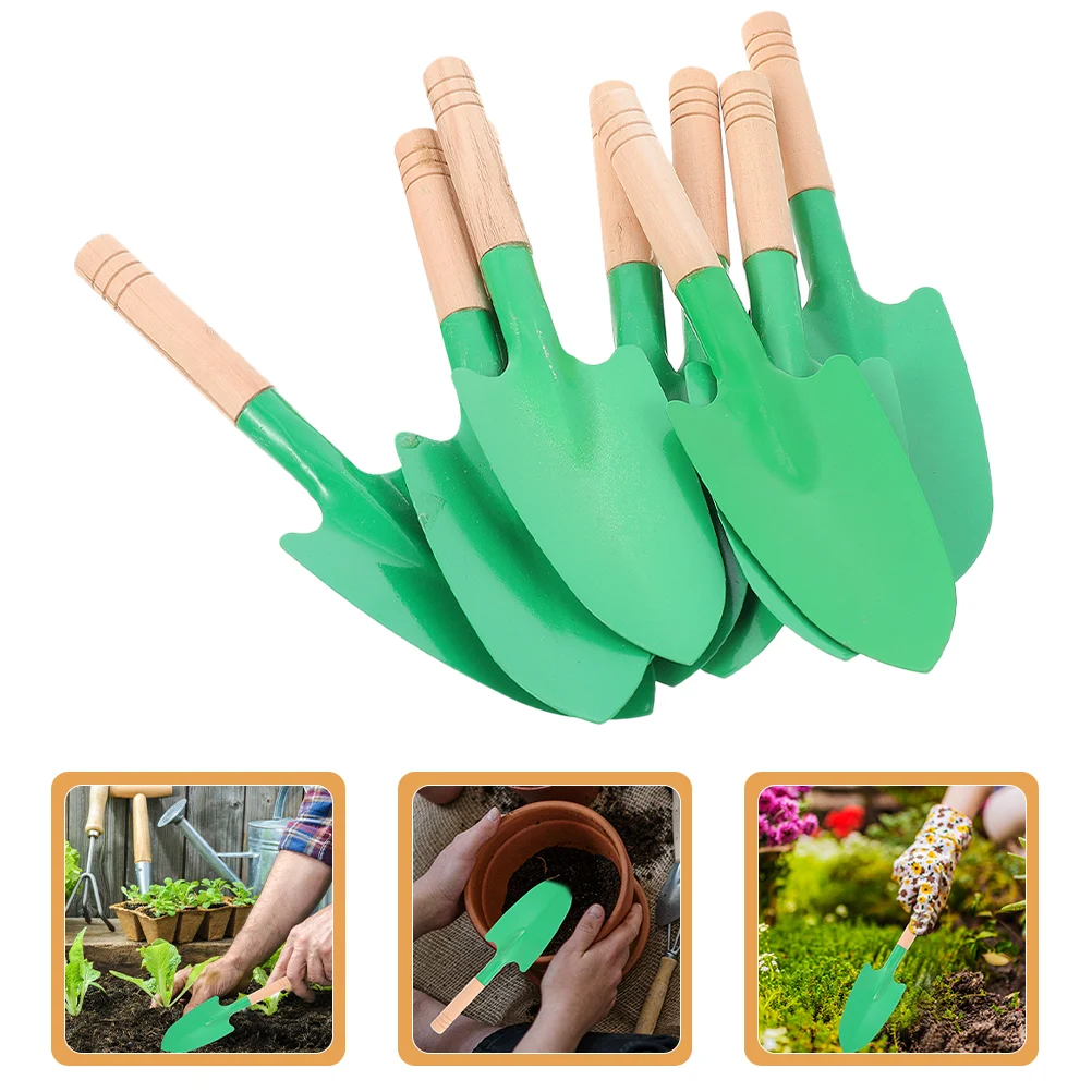 8 Pcs Tool Wooden Handle Garden Spade Metal Green Steel Shovels for Gardening Child