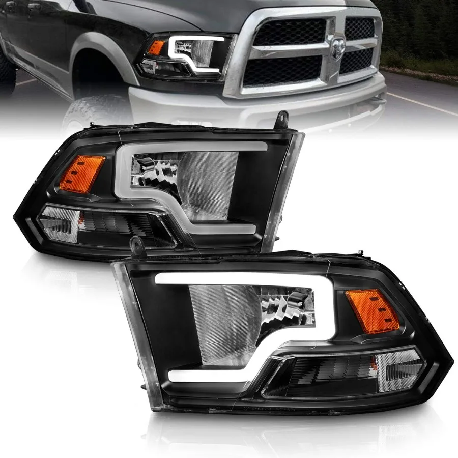 

For 2009-2018 Dodge Ram 1500 2500 3500 Truck LED Bar Black Replacement Headlights Pair - Driver and Passenger Side with Enhance