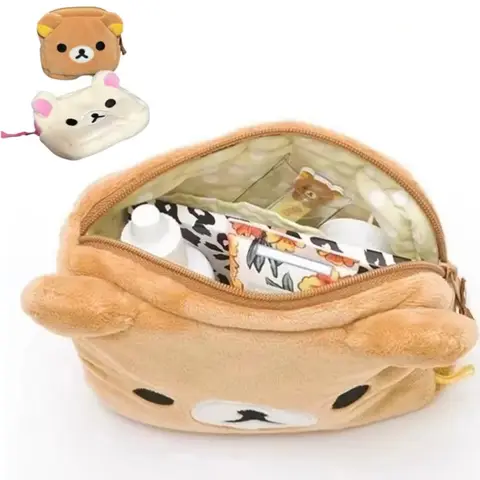 Rilakkuma Cute Makeup Organizer Storage Bag Cartoon Bear Plush Kawaii Cosmetic Cosmetic Bags Vanity Beauty Case Cute Pencil Case