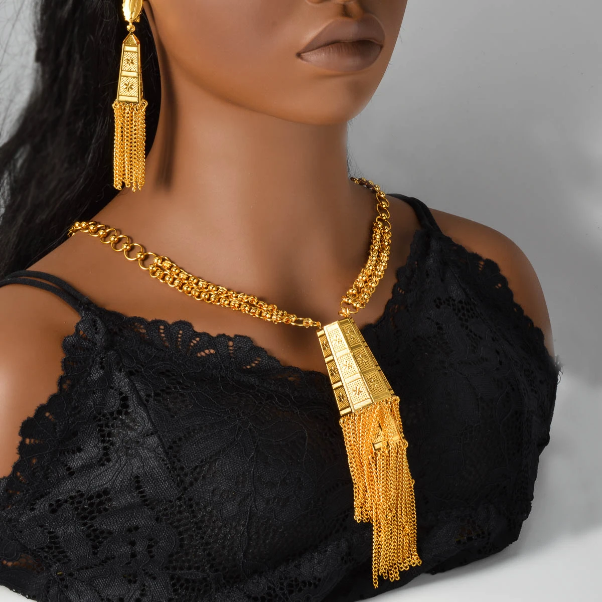 

Arabesque Copper Jewelry Set for Women Dubai Boho Necklace Earrings Middle Eastern Bridal Festival Accessories Jewelry Gift