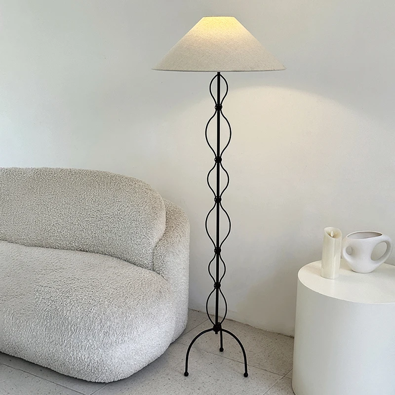 Nordic Vintage Wabi Sabi tkanina Led lampa podłogowa salon gabinet lampka nocna do sypialni Home Decor Sofa narożna lampa stojąca