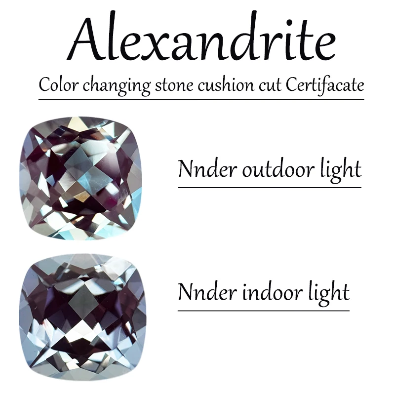 

Cushion Shape Lab Grown Alexandrite Color Changing Stone Wholesale DIY Ring Necklace Earrings Main Materials with Certificate