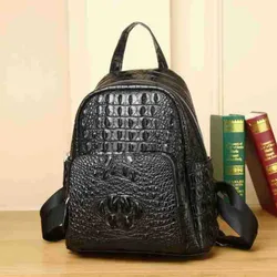 Fashion Real Cowhide leather backpack High quality crocodile patterned women's backpack balck Women's bag