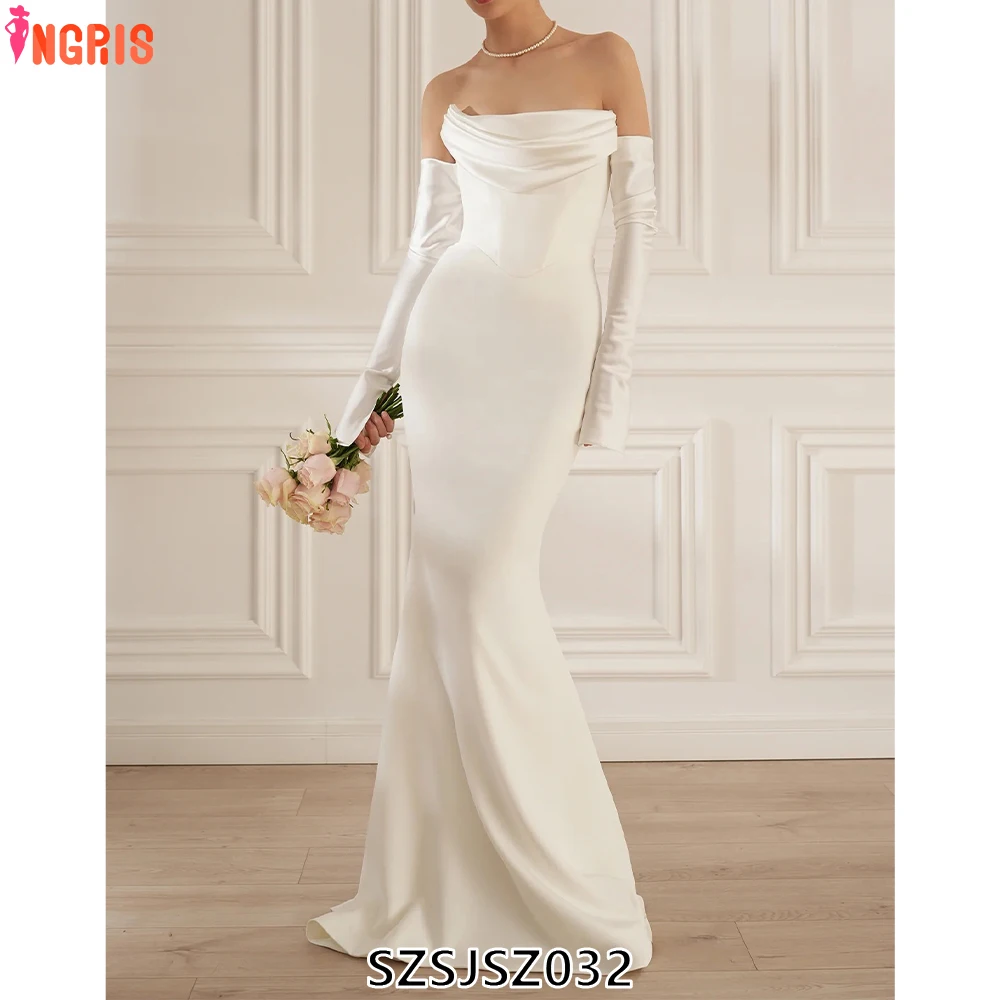 

New Arrival Women's Casual Solid Chiffon Long-Sleeved Off-Shoulder Dress Slimming Stretch for Day Summer-SZSJSZ032