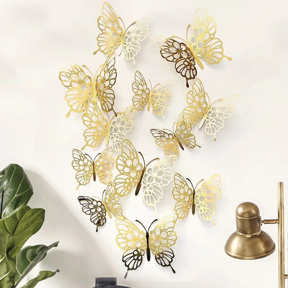 12 Teile/satz 3D Hohl Schmetterling Wand Aufkleber Wand Dekor für Wohnzimmer Hochzeit Party Dekoration Schmetterlinge Aufkleber Aufkleber – Detail 11
