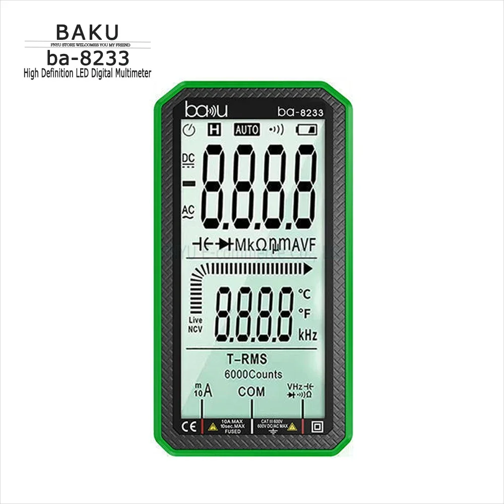 BAKU Ba-8233 Digital Multimeter High Definition LED Smart Display 600V 10A for AC DC Voltage Current Resistance Measurement Tool