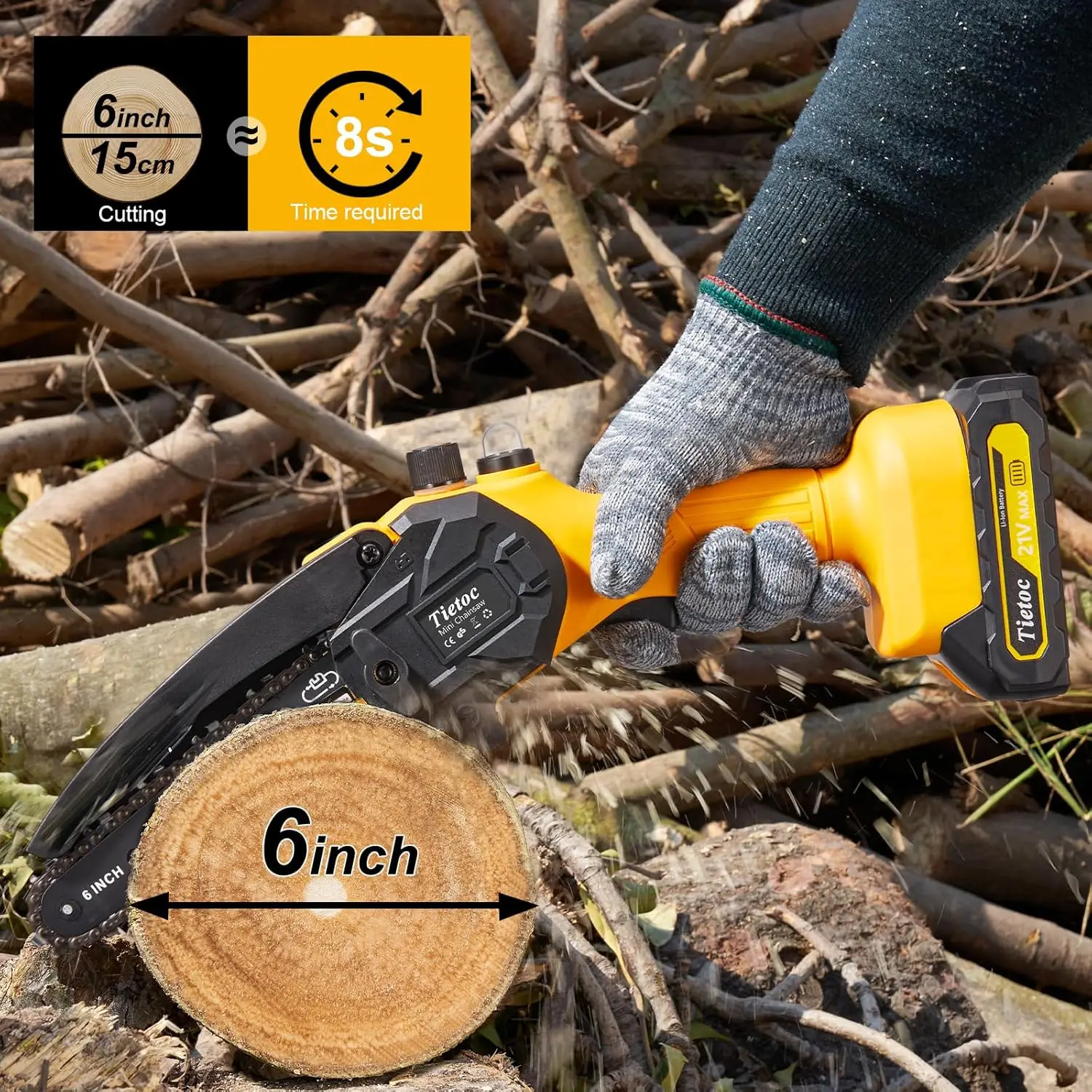 Mini Cordless Chainsaw, 6 Inch Handheld Chain Saw With Security Lock [Seniors Friendly], Battery Powered Super Saws