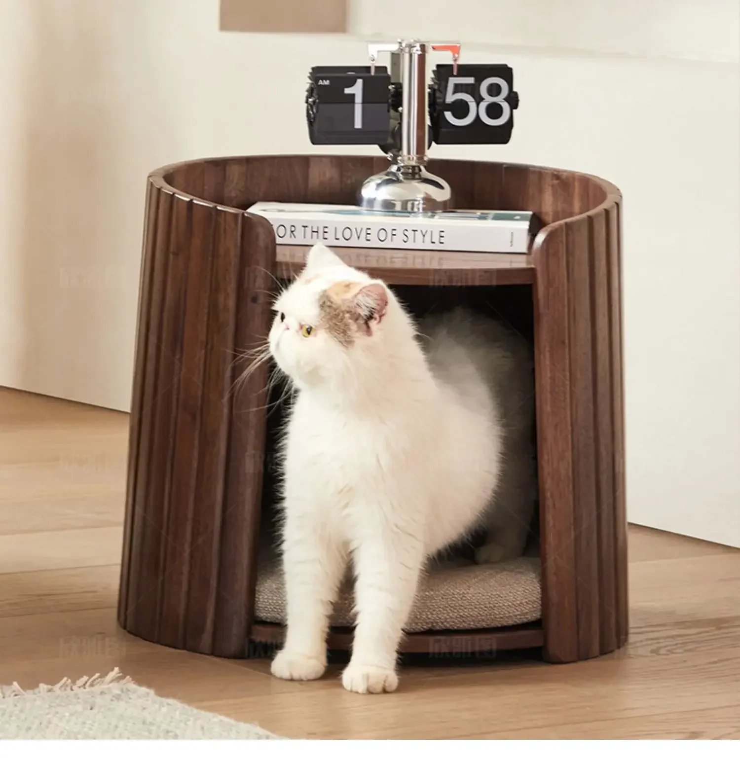 North America Black Walnut Wooden Corner Table Nordic Solid Wood Sofa Side Table Living Room Cat Nest round Cattery