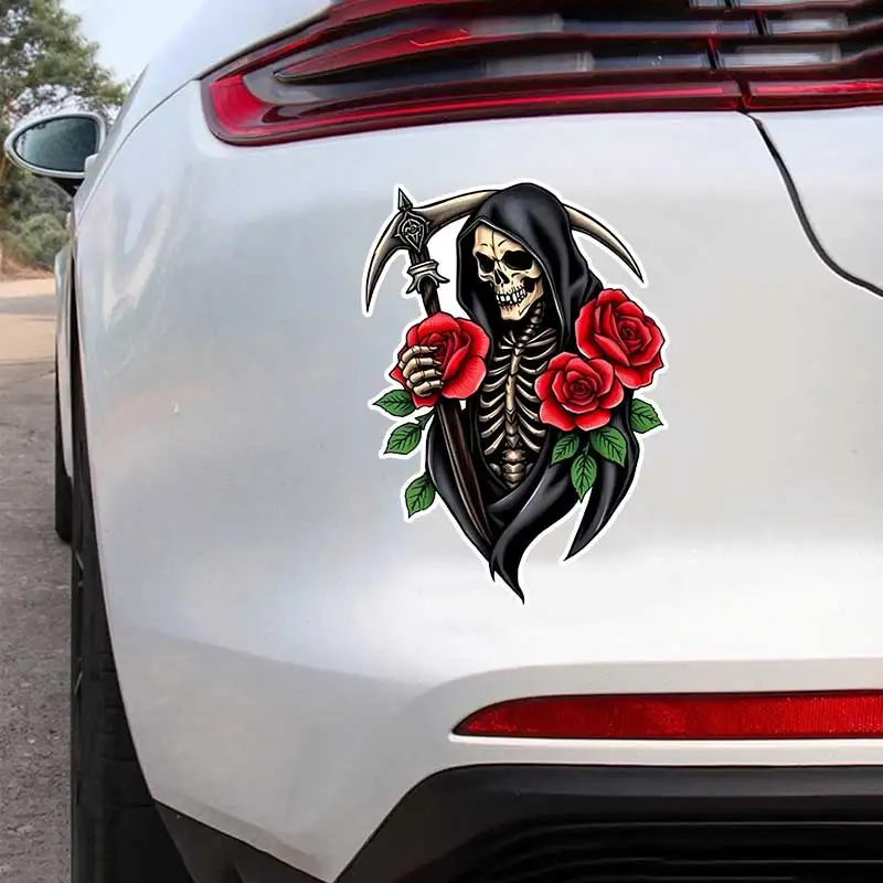 Skull and Red Rose Car Sticker Waterproof Vinyl Decal on Bumper Rear Window Laptop Self-adhesive Decal For Car Accessories Y924