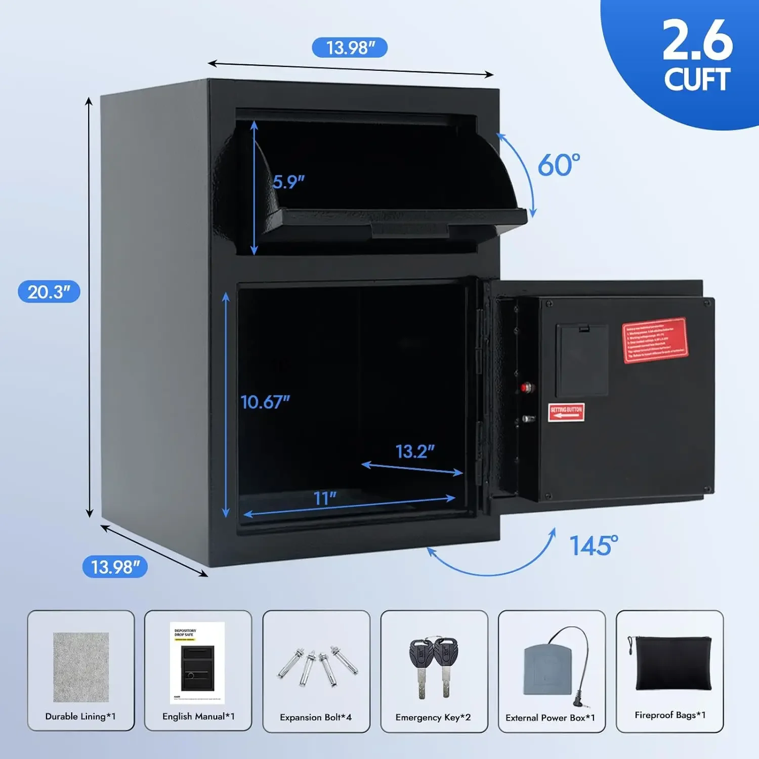 [صفقة ساخنة، عرض وقت محدود! ]خزائن نقدية لإيداع الأعمال مع فتحة إسقاط 2.6 CUB خزنة أموال مع رقمية C