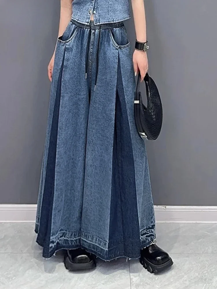 Hohe Taille Blau Denim Gefaltete Lange, Breite Bein Jeans Neue Lose Frauen Hosen Mode Flut Frühling Herbst 2025, XT1497