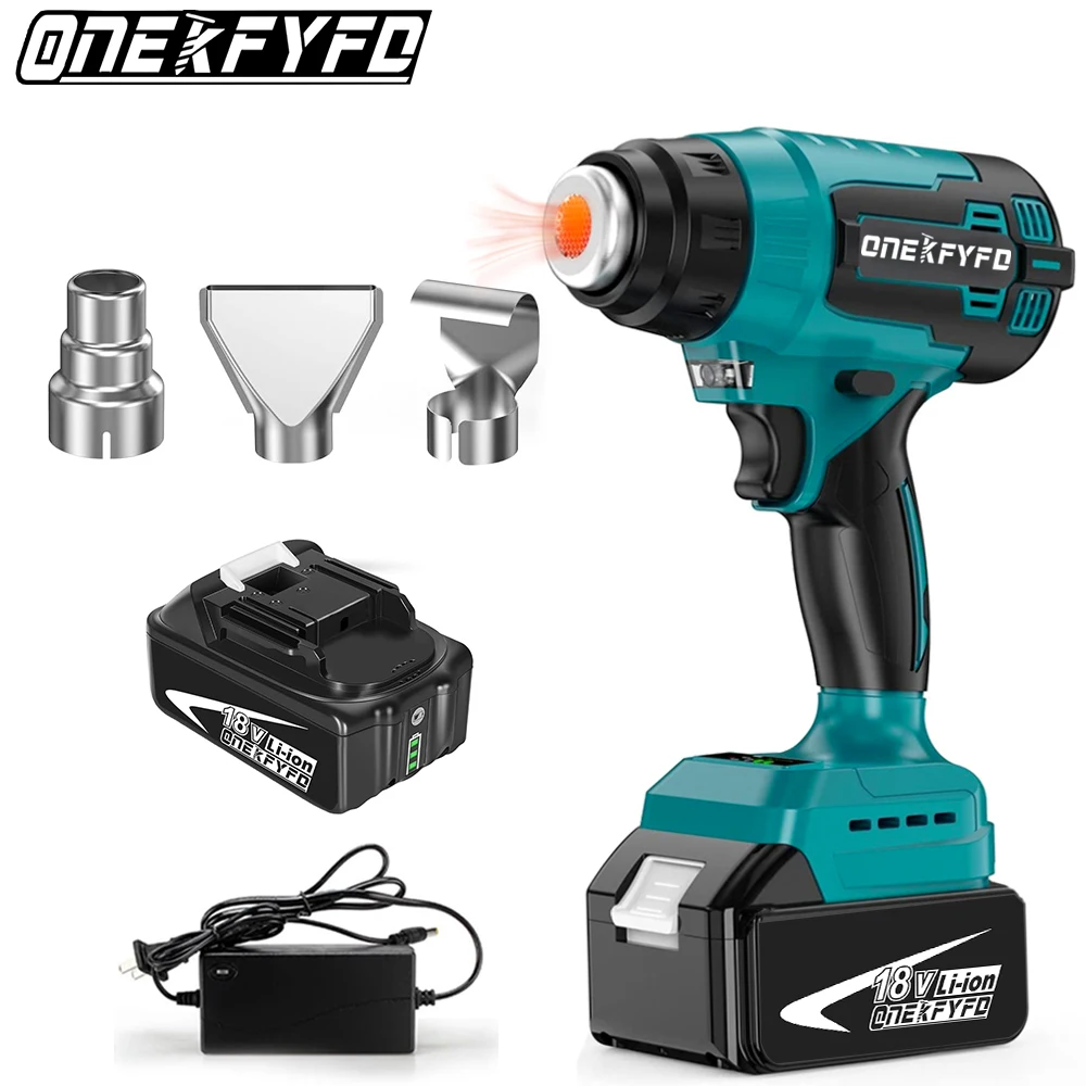 

ONEKFYFD Wireless Thermal Gun Rechargeable Heat Gun with 3 Nozzles Shrink Wrapping Electric Hot Air Gun for Makita 18v Battery