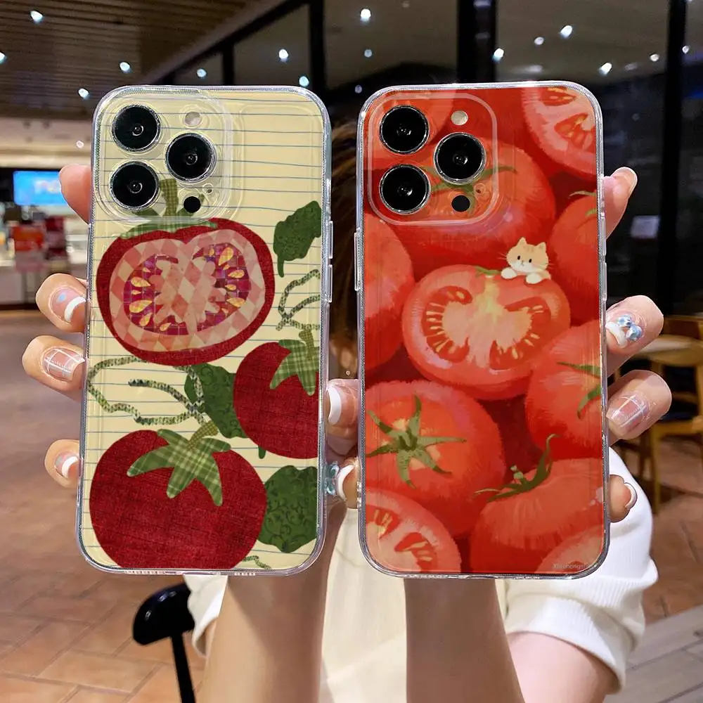 Shiny Cute Tomato Pattern  Phone Case For iPhone 17 16e 16 15 14 13 12 11mini Pro Max X XR XSMAX 8 7 Air Plus Soft Cover