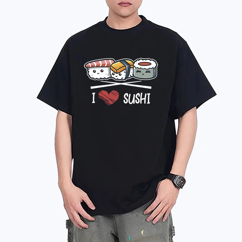 

Funny 2025 I Love Japanese Sushi Chopsticks 100% Cotton short sleeve t-shirts Men Women Printed Oversized t-shirt Unisex Tops