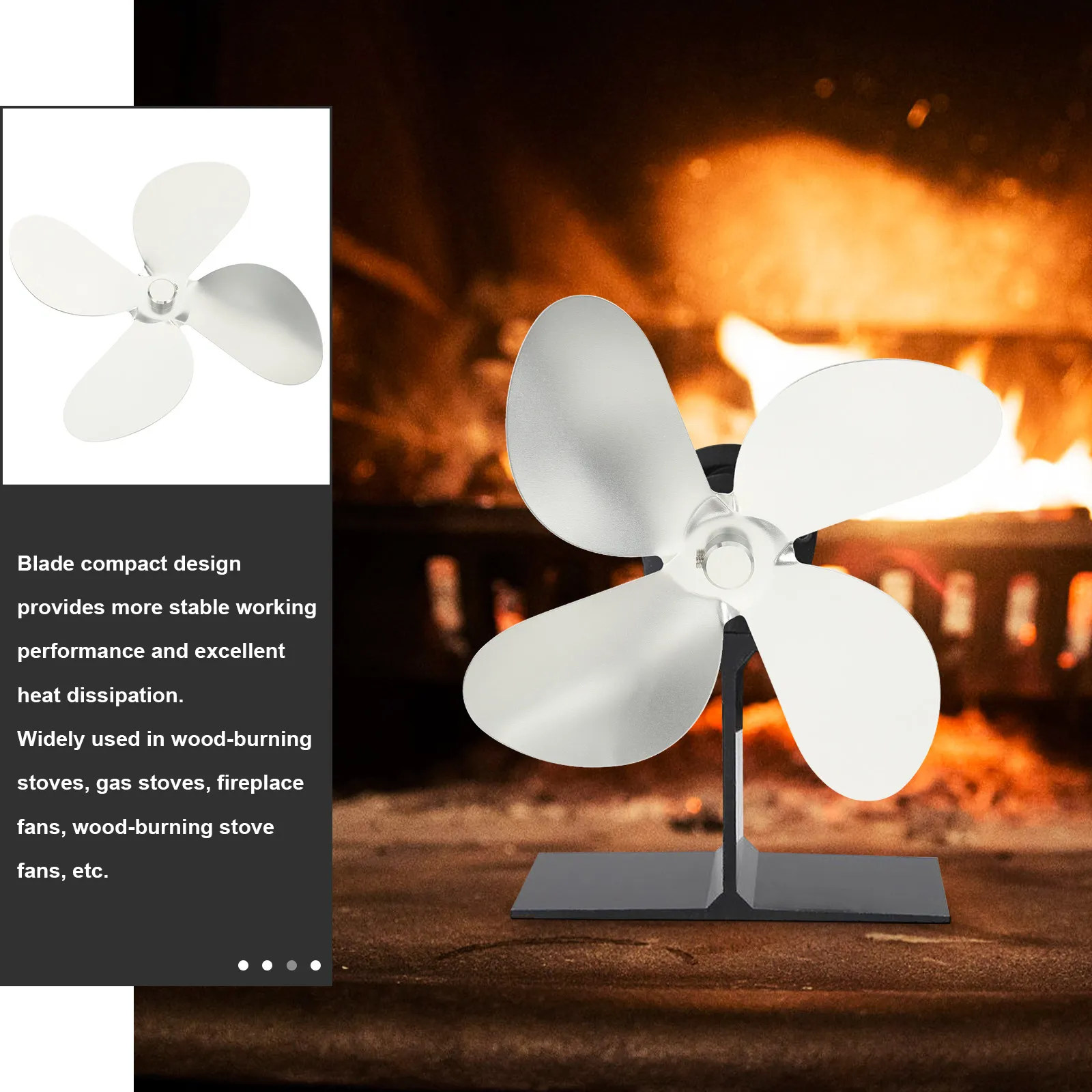

Aluminum Alloy Fan Blade Replacement For Heat Powered Fireplace Stove Efficient Cooling Compact Design Suitable Wood