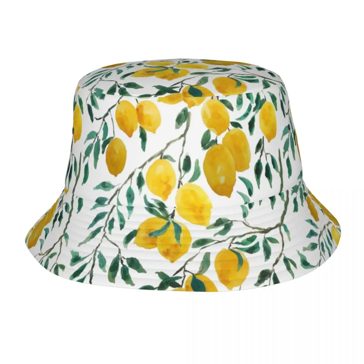 Watercolor Yellow Lemon Pattern Bucket Hats Women Men Unisex Fashion Summer Botanical Art Summer Fisherman Cap