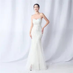 Women's Strapless Sweetheart Neck Special Flower Sequined Lace Mermaid Evening Dress Wedding Gown