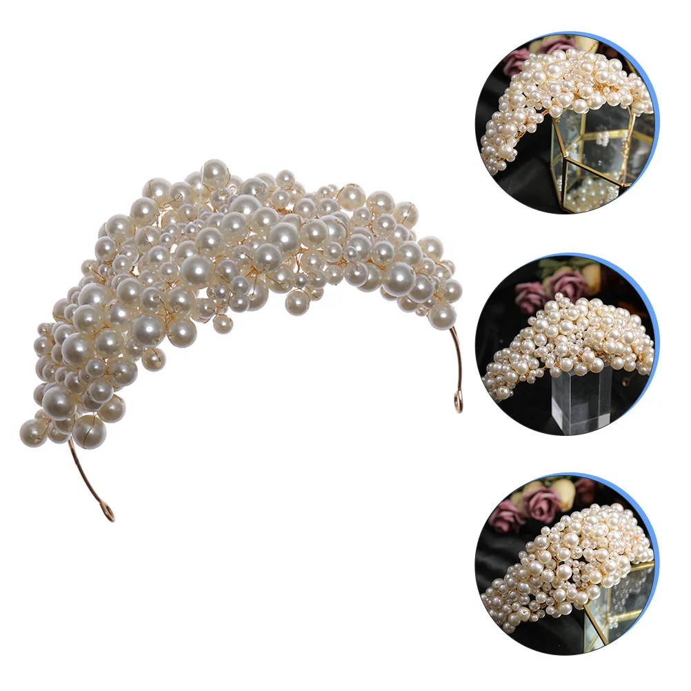 

Pearl Crown Wedding Hair Wear Hand-Woven Bridal Tiara For Women Crown Headdress Prom Party Banquet Hair Accessory