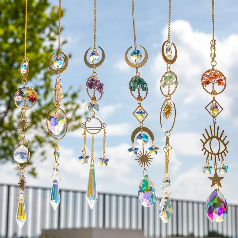 Natürlicher goldener Kristall-Sonnenfänger, Prisma-Anhänger, handgefertigtes Ornament für Zuhause, Garten, Fensterdekoration, hängende Dekoration, Geschenkidee