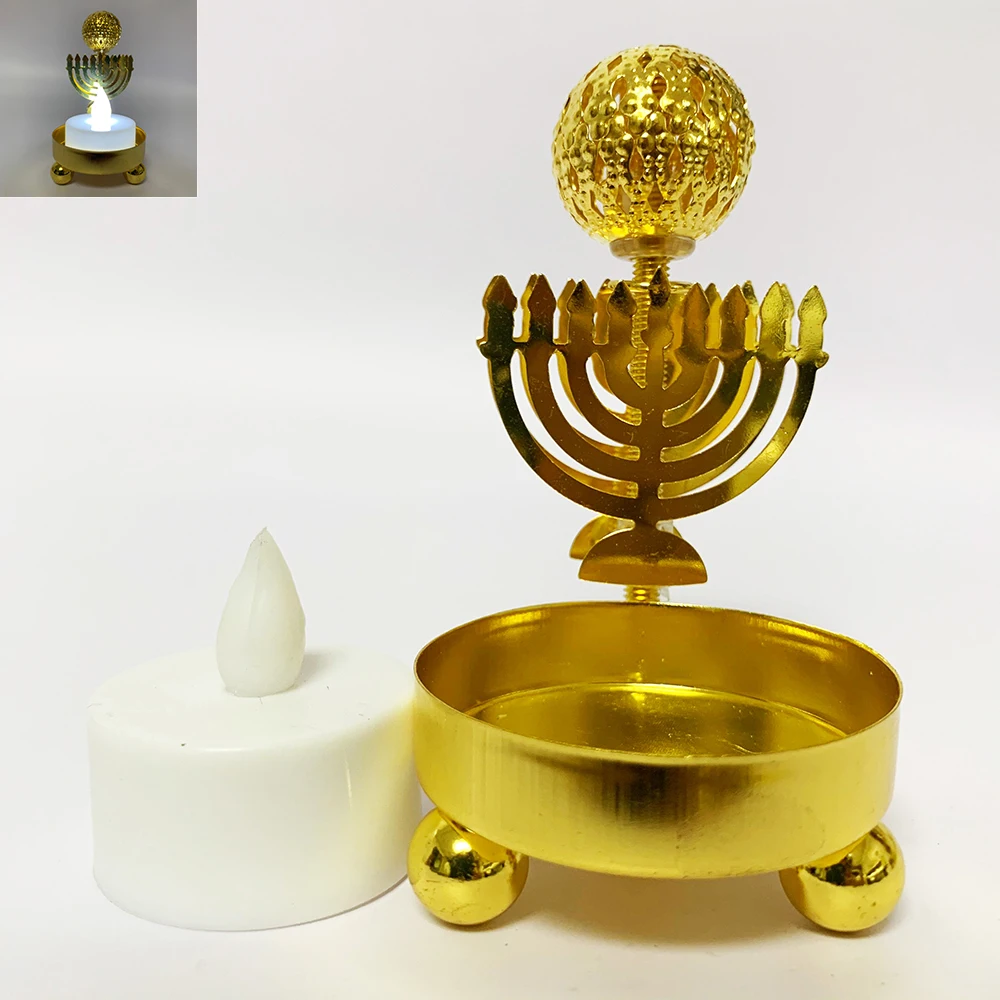 10pcs Judaism Hanukkah Jewish Menorah Festival of Lights Lamp LED Candle Holder Golden Candlestick Night Party Decor