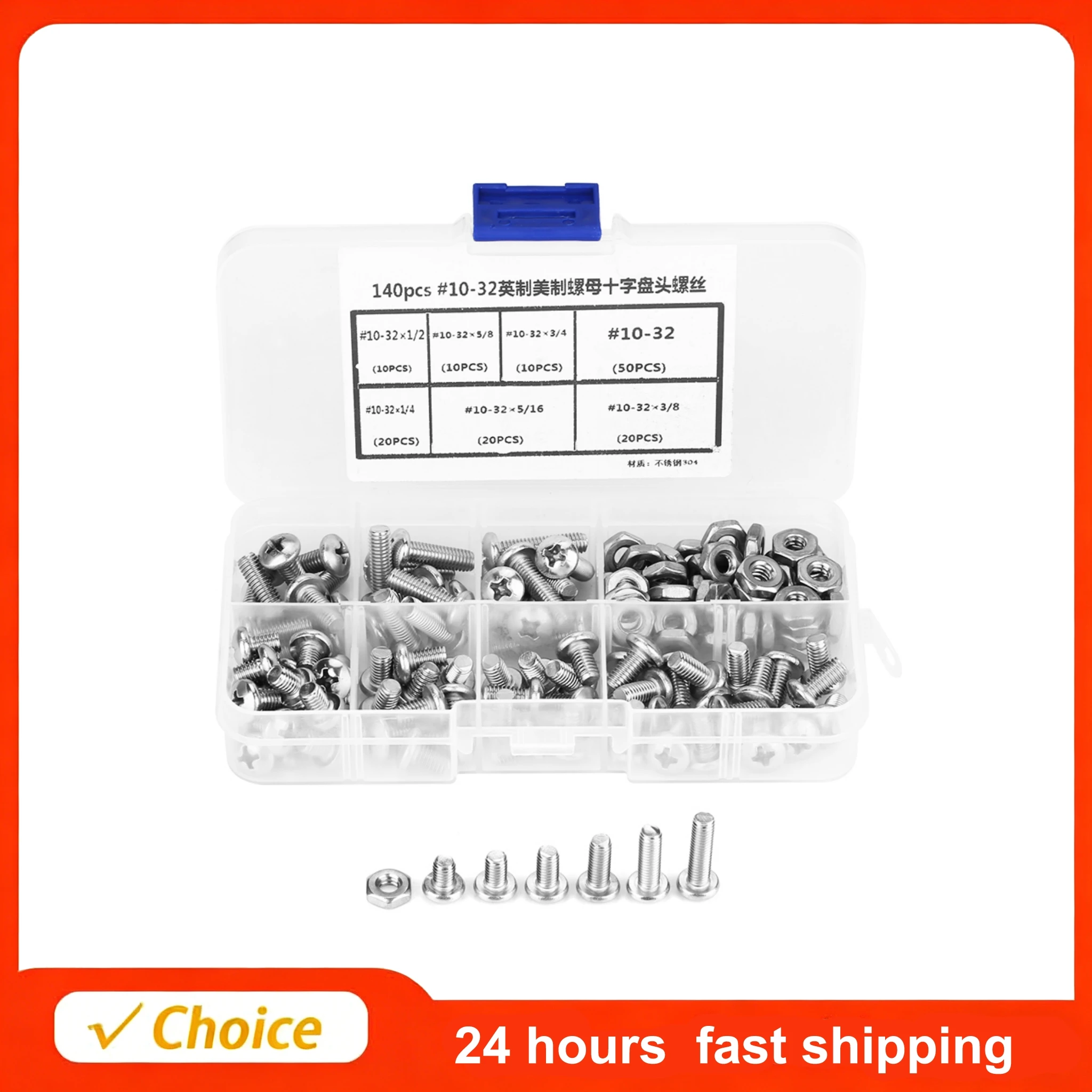 #10-32 Screws and Nuts Set Bolt Fastener Nut & Bolt Assortment Nut Stainless Steel PH Pan Head Screws Kit Repair Tool Accessory