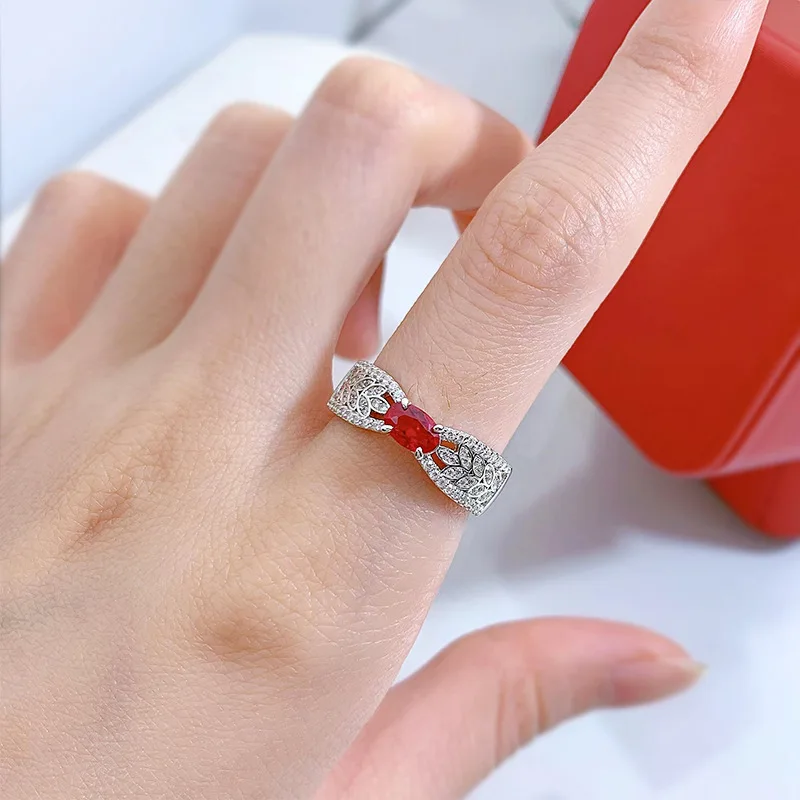 Vintage 100% 925 Sterling Silver Oval Cut Ruby Created Moissanite Gemstone Anniversary Party Fine Jewelry Women Ring