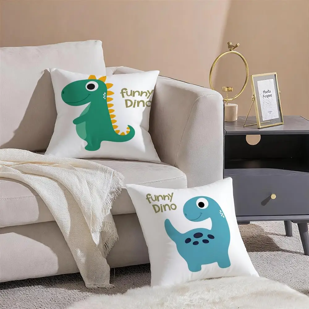 Cute Jurassic Dinosaur Cushion Cover Linen Pillowcase Cover Soft Decor for Sofa Home Room