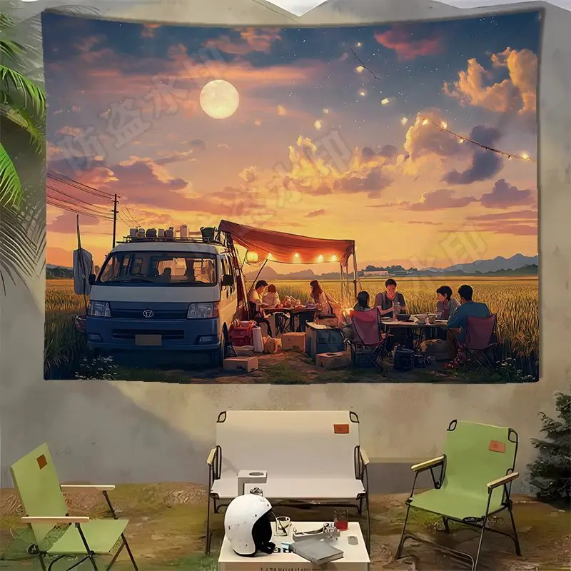 نسيج خلفية للتخييم على شاطئ الغابة من VIKAMA - ديكور خلفية صورة للنزهات الخارجية، معلق على الحائط جمالي عتيق