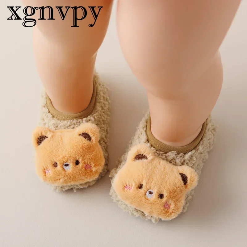 Xgnvpy-Meias antiderrapantes de piso grosso para bebês, sapatos infantis, crianças pequenas, novas, outono e inverno