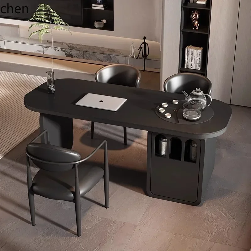 Set Moderno Minimalista di Tavolino e Sedie da Balcone, Tavolino da Tè Integrato per Ufficio e Casa con Piano in Pietra