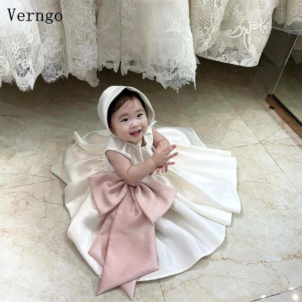 

Verngo lvory Satin Girl Flowers Dress O Neck Sleeveless A Line Bow Birthday Party Dress Elegant Photograph Dress Customized