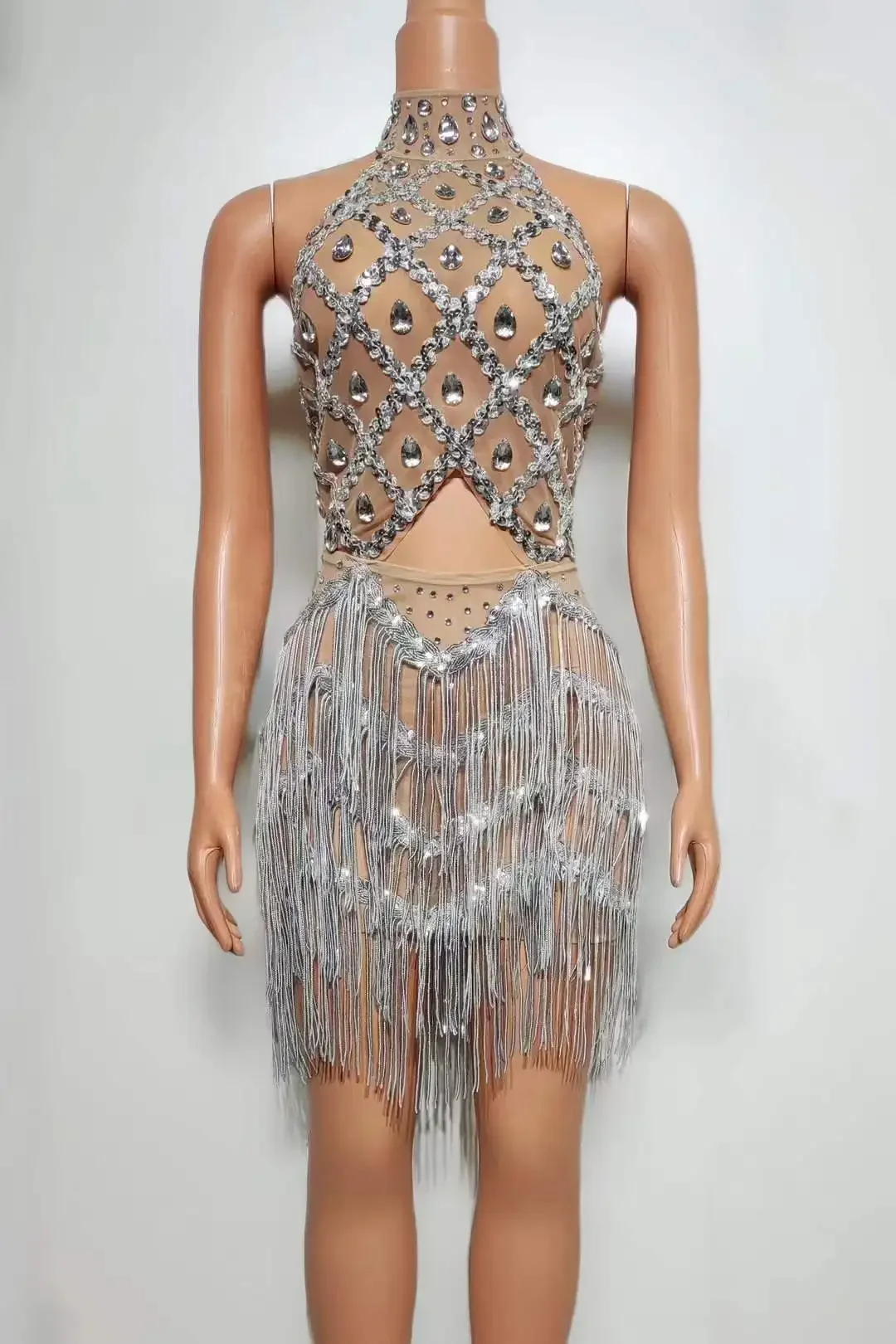 

Блестящее сексуальное женское платье с открытой спиной и без рукавов с бахромой, костюм Drag Queen, клубная одежда со стразами на день рождения, ночное выступление 2024