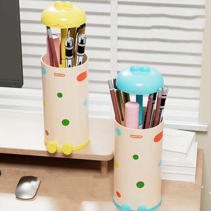 حامل أقلام للمكتب، لمسة واحدة للفتح، حامل فرشاة مكياج منظم مكتب للمدرسة والمنزل والمكتب #4