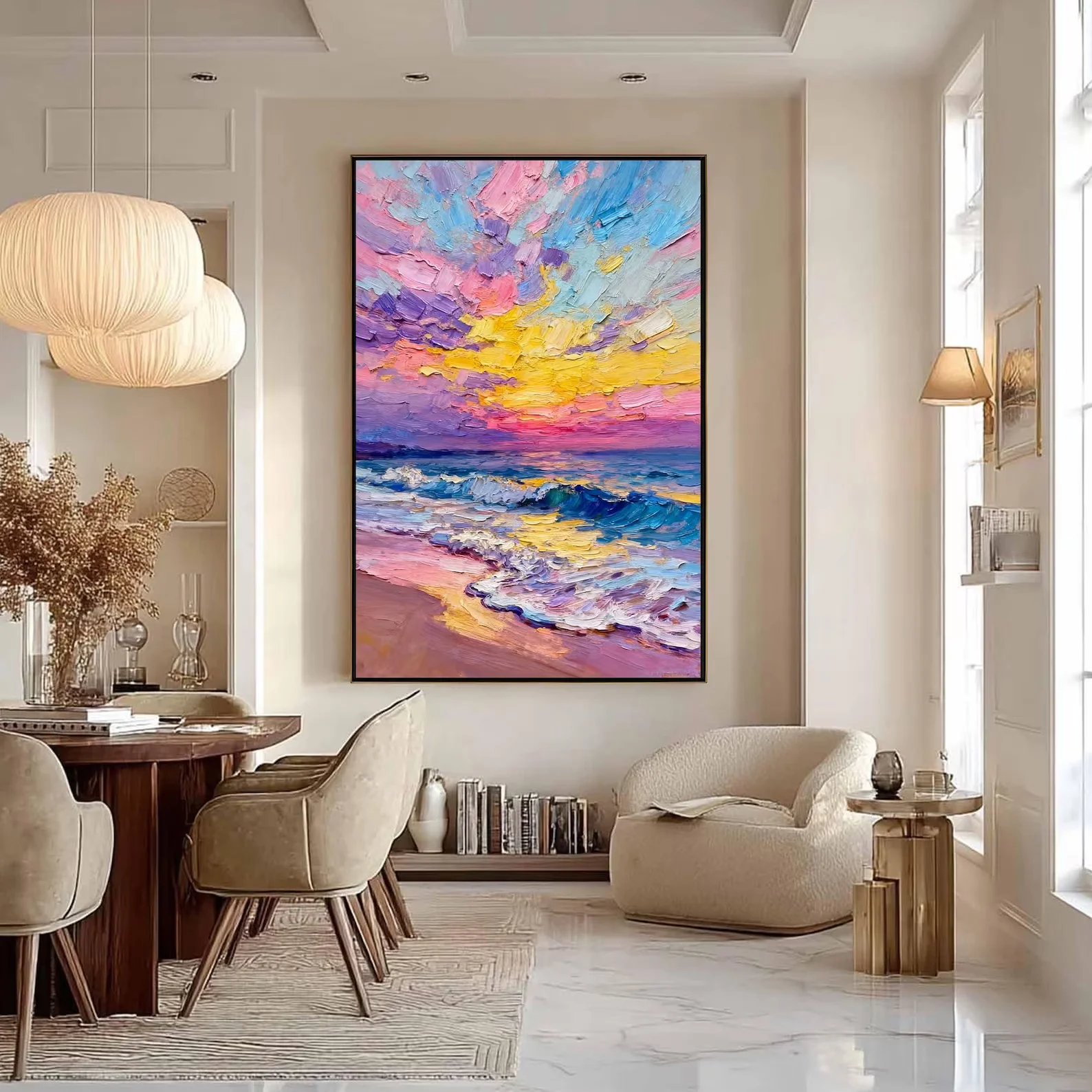 Customize Unframe Handmade Abstract Vivid Color Landscape Canvas Wall Art Textured Oil Painting for Home Livingroom and Bedroom