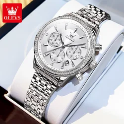 OLEVS 5582 Stainless Steel Diamond Bezel Women's Watches Waterproof Luminous Auto Date Chronograph Luxury Quartz Wristwatch Lady